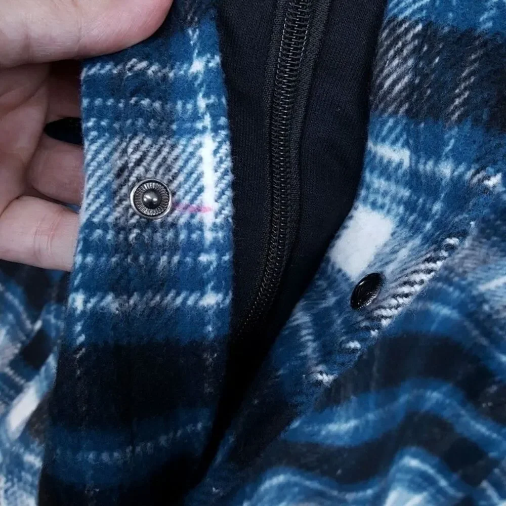 SOVEREIGN CODE Plaid Flannel Shirt Jacket Mens Medium Quilted Lining Hooded